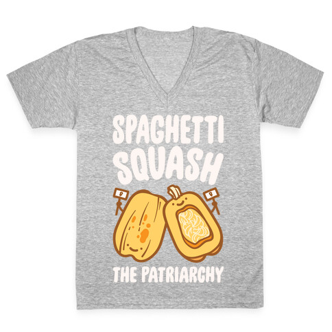 Spaghetti Squash The Patriarchy White Print V-Neck Tee Shirt