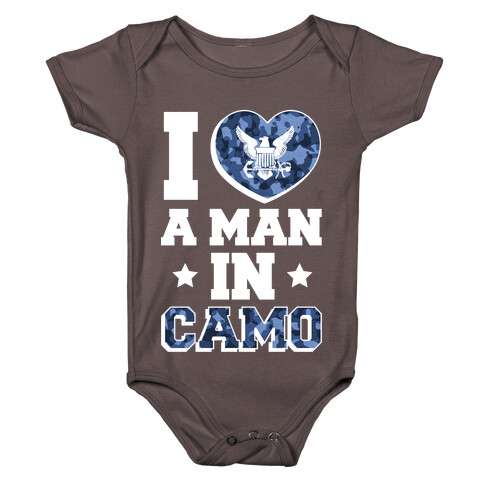 I Love a Man in Camo (Navy) Baby One-Piece