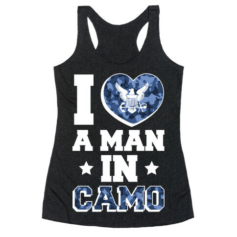 I Love a Man in Camo (Navy) Racerback Tank Top