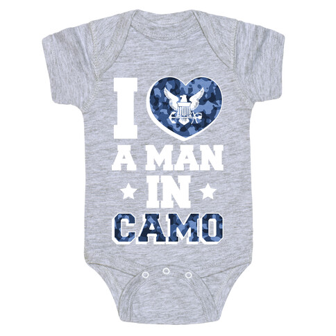 I Love a Man in Camo (navy) Baby One-Piece