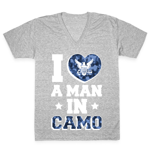 I Love a Man in Camo (navy) V-Neck Tee Shirt