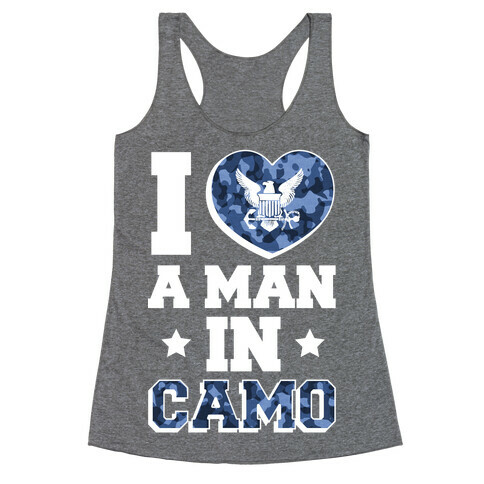 I Love a Man in Camo (navy) Racerback Tank Top