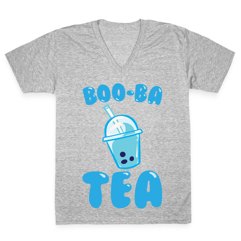 Boo-Ba Tea (Ghost Boba Tea Parody) White Print V-Neck Tee Shirt