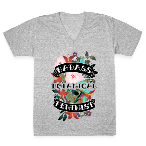 Badass Botanical Feminist  V-Neck Tee Shirt