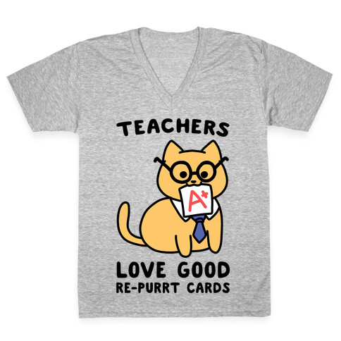 Teachers Love Good Re-purrt Cards V-Neck Tee Shirt