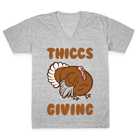 Thiccs-Giving Parody White Print V-Neck Tee Shirt