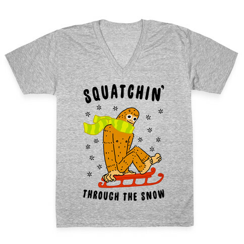 Squatchin Through the Snow V-Neck Tee Shirt