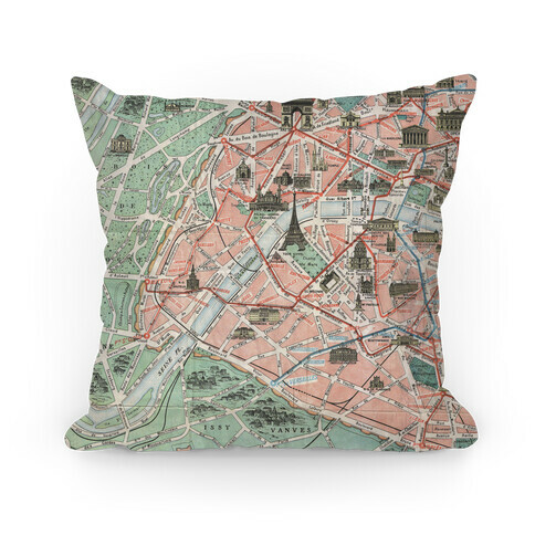 Vintage Paris Map Pillow