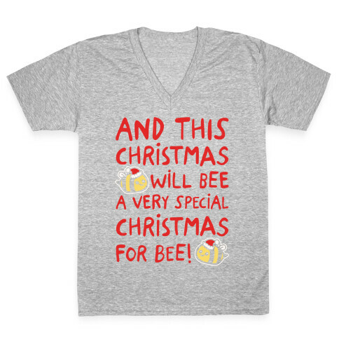 This Christmas Will Bee Parody White Print V-Neck Tee Shirt