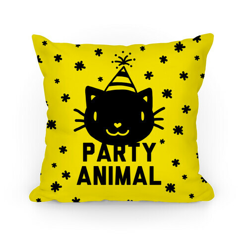 Party Animal Pillow (Black on Yellow) Pillow