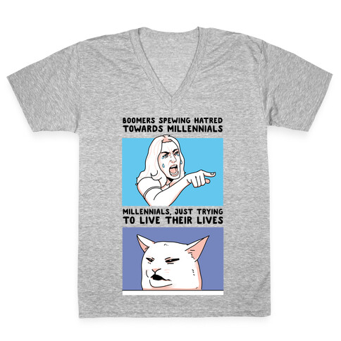 Boomers Vs. Millennials  V-Neck Tee Shirt