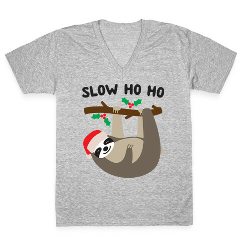 Slow Ho Ho Santa Sloth V-Neck Tee Shirt