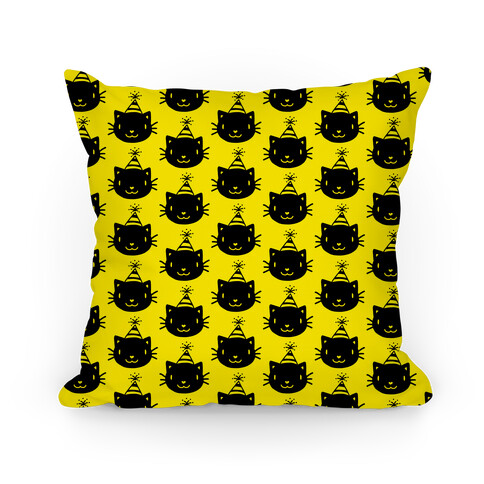 Cat Party Pattern Pillow (Black on Yellow) Pillow