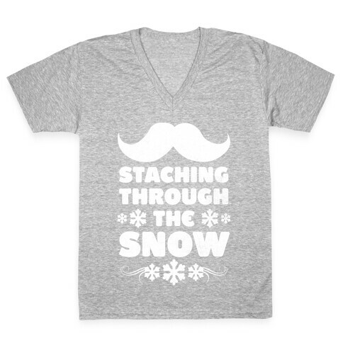 Staching Through the Snow (White Ink) V-Neck Tee Shirt