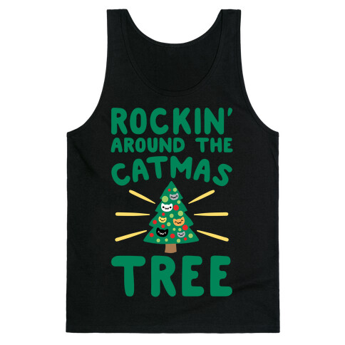 Rockin' Around The Catmas Tree Parody White Print Tank Top