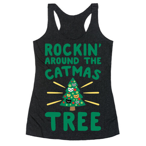 Rockin' Around The Catmas Tree Parody White Print Racerback Tank Top