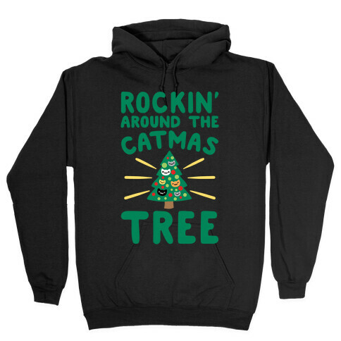 Rockin' Around The Catmas Tree Parody White Print Hooded Sweatshirt