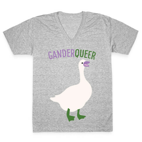 Ganderqueer (Goose Parody) White Print V-Neck Tee Shirt