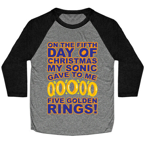 On The Fifth Day Of Christmas My Sonic Gave To Me Parody White Print Baseball Tee
