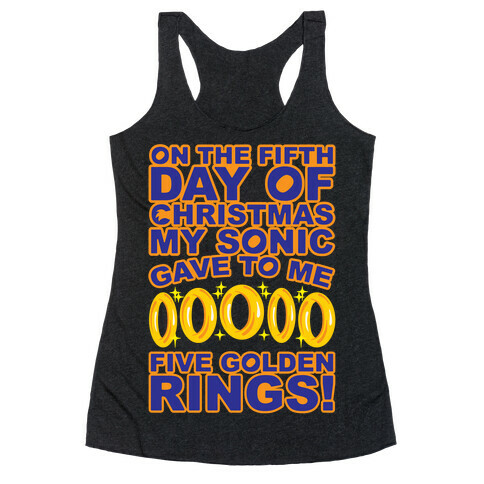 On The Fifth Day Of Christmas My Sonic Gave To Me Parody White Print Racerback Tank Top