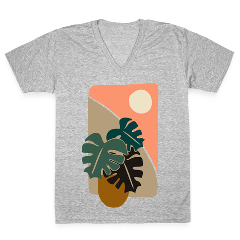 Minimalist Monstera Illustration V-Neck Tee Shirt