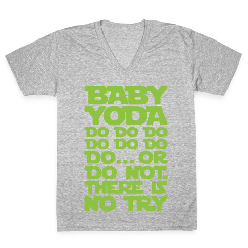 Baby Yoda Baby Shark Parody White Print V-Neck Tee Shirt