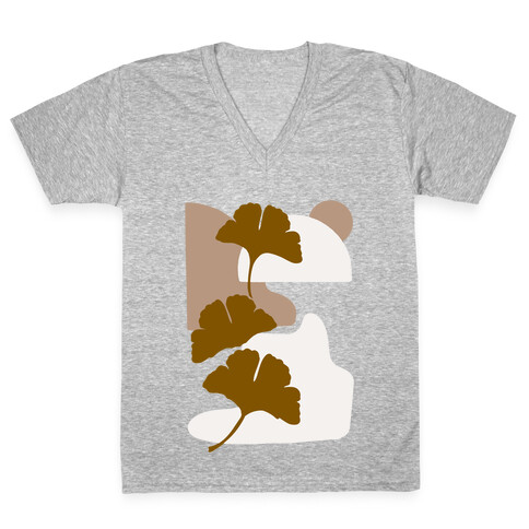Minimalist Ginkgo Leaf Illustration V-Neck Tee Shirt