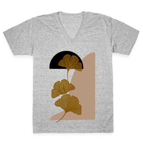 Minimalist Ginkgo Leaf Illustration V-Neck Tee Shirt