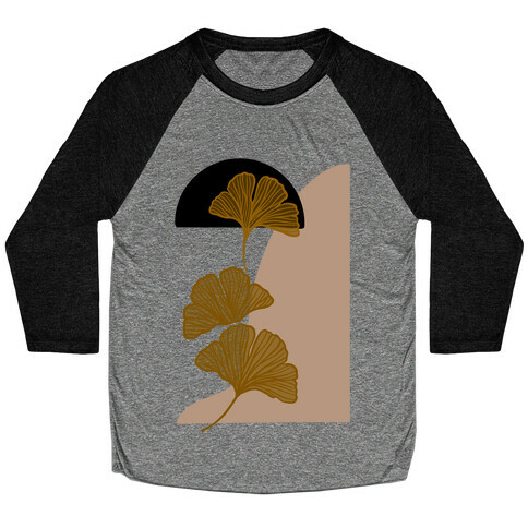 Minimalist Ginkgo Leaf Illustration Baseball Tee