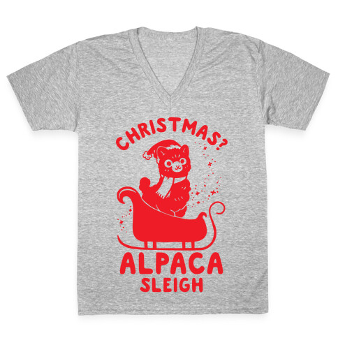 Christmas Alpaca Sleigh V-Neck Tee Shirt