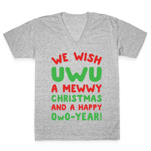 We Wish UwU A Mewwy Christmas And A Happy OwO-Year Parody White Print V-Neck Tee Shirt