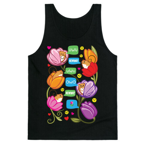 Harvest Mice Emoji Floral Pattern White Print Tank Top