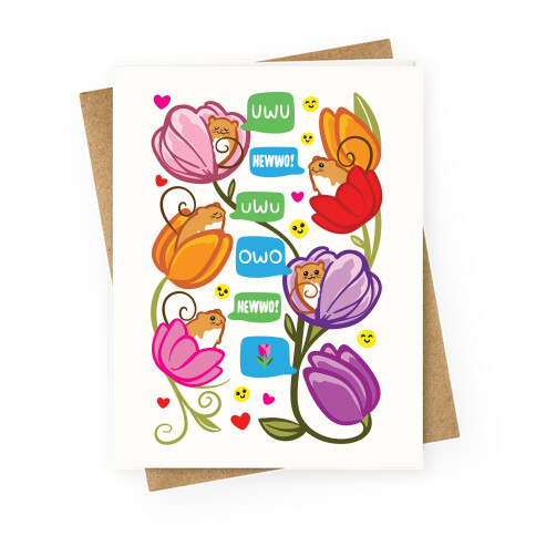 Harvest Mice Emoji Floral Pattern Greeting Card