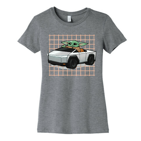 Baby Yoda in a Cyber Truck Womens T-Shirt