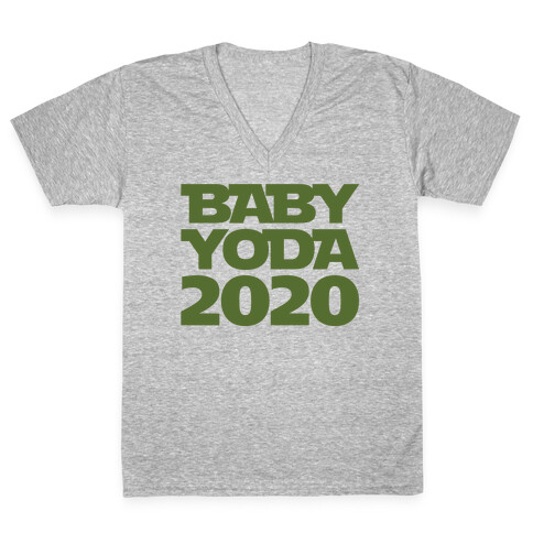 Baby Yoda 2020 Parody White Print V-Neck Tee Shirt