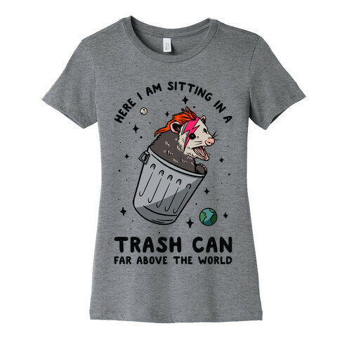 Here I am Sitting in a Trash Can Far Above the World Opossum Womens T-Shirt