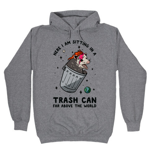 Here I am Sitting in a Trash Can Far Above the World Opossum Hooded Sweatshirt