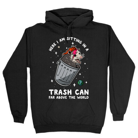 Here I am Sitting in a Trash Can Far Above the World Opossum Hooded Sweatshirt