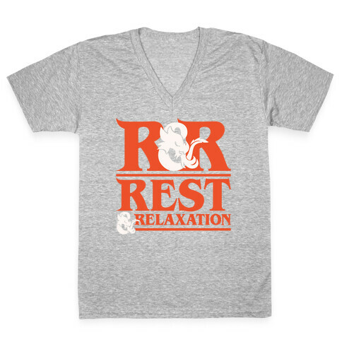Rest & Relaxation D&D Parody White Print V-Neck Tee Shirt