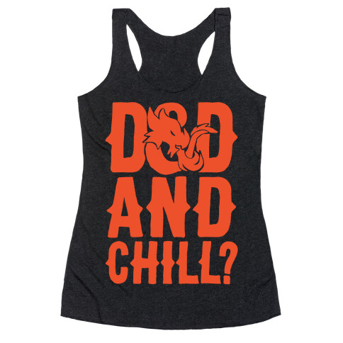 D & D and Chill Parody White Print Racerback Tank Top