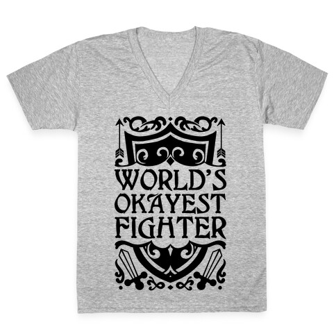 World's Okayest Fighter V-Neck Tee Shirt