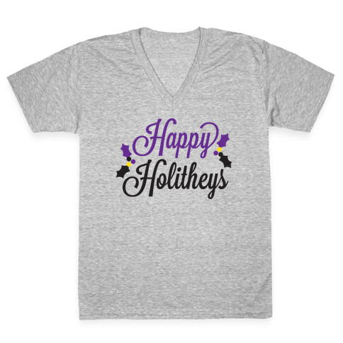 Happy Holitheys! Non-binary Holiday V-Neck Tee Shirt