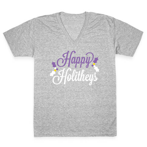 Happy Holitheys! Non-binary Holiday V-Neck Tee Shirt