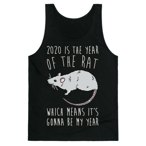 2020 Is The Year of The Rat White Print Tank Top