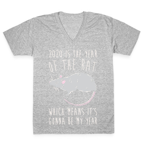 2020 Is The Year of The Rat White Print V-Neck Tee Shirt