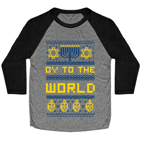 Oy To The World Ugly Sweater Baseball Tee