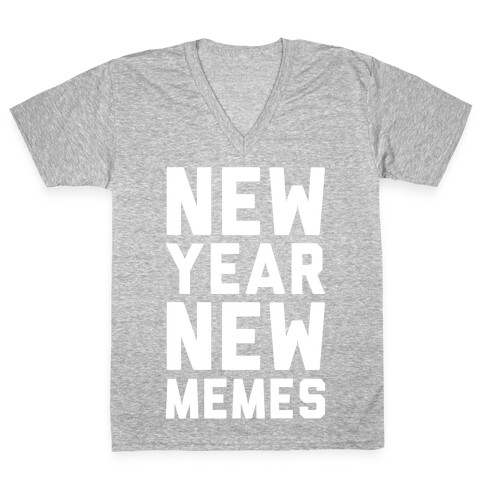 New Year New Memes White Print V-Neck Tee Shirt