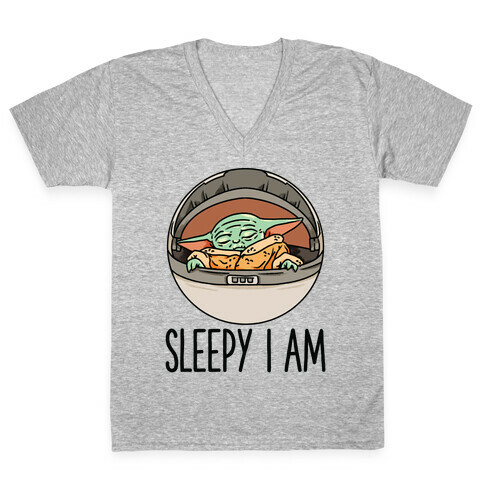 Sleepy I Am Baby Yoda Parody V-Neck Tee Shirt