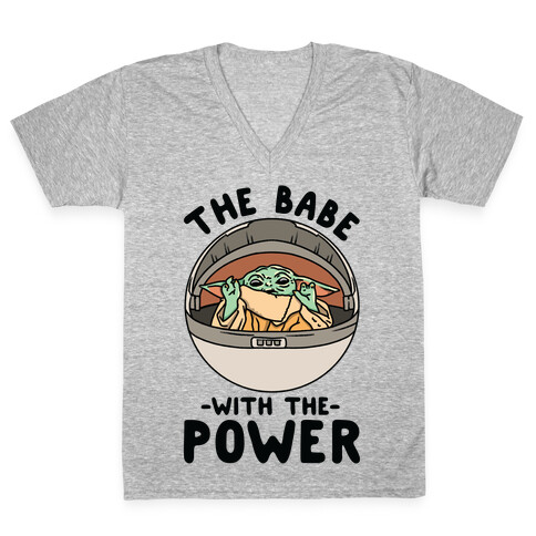 The Babe With the Power Baby Yoda Parody V-Neck Tee Shirt