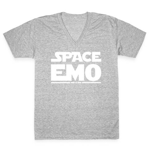 Space Emo Parody White Print V-Neck Tee Shirt